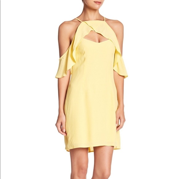BB Dakota Kaless Cold Shoulder Dress Ruffle yellow - Picture 1 of 7